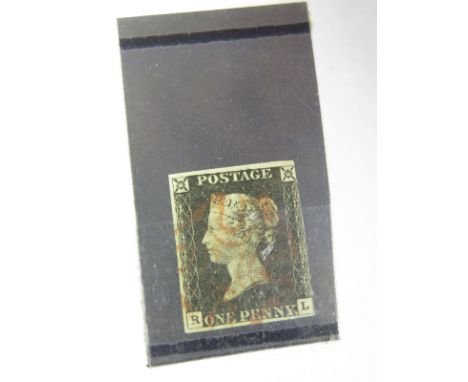 GB 1840 1d Penny Black (R-L) identified as Plate 2, 3 good margins, no margin at right but design appears complete, no tears 