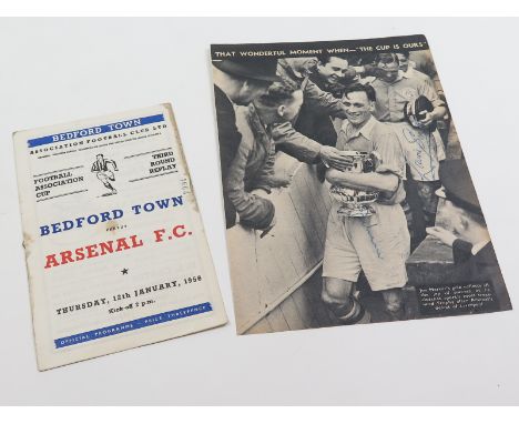 Football - Arsenal large black & white magazine page 10"x8" of Joe Mercer with FA Cup & Laurie Scott with base of cup after A