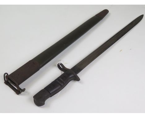 Bayonet: A U.S. P'17 by Winchester in its steel mounted leather scabbard (mounts rusted) Ricasso marked 'US, W & 1917'. Sound