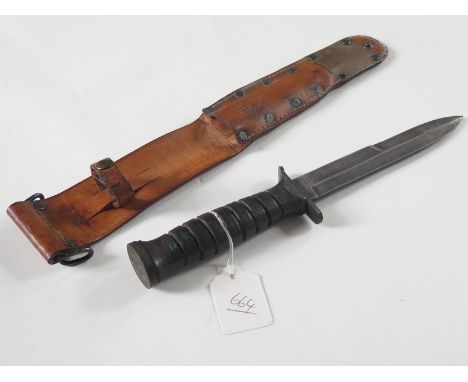 United States M3 1943 dagger with nicely marked brown leather scabbard 'US M3 SEMS 1943'.