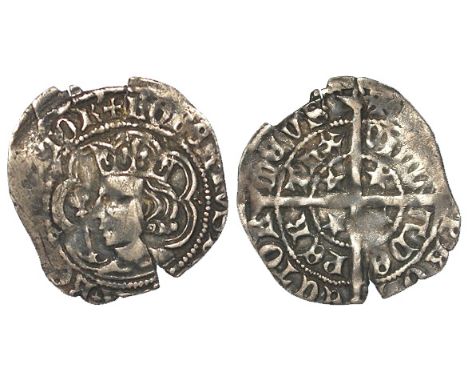 Robert II of Scotland silver halfgroat, star at base of sceptre, trefoils within tressure, reverse reads:- VILL/ADE/PER/ThX, 