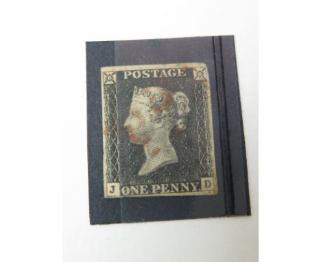 GB 1840 1d Penny Black (J-D) identified as Plate 4, 4 margins, no tears or thins, very light crease lower-left, red MX, some 