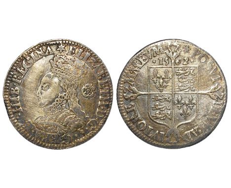 Elizabeth I silver milled sixpence, dated 1562, mm. Star, with small rose, decorated dress, Cross fourchee reverse, Spink 259