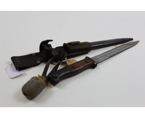 Bayonet: An Imperial German Model 1884/98 knife bayonet with wooden grips and flash guard made by F. HERDER A SN SOLINGEN in 