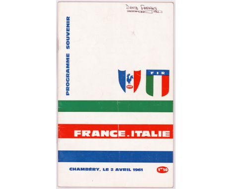 Rugby programme - very rare match for France v Italy played at Chambery 2/4/1961 with separate supplement