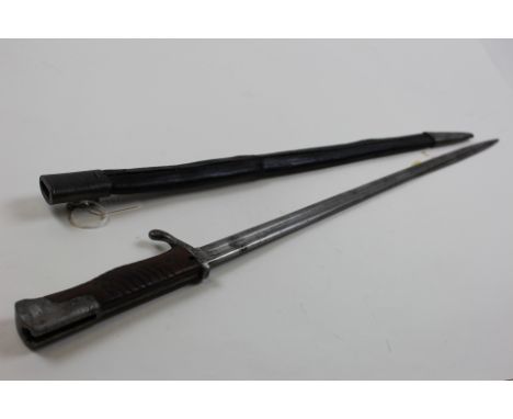 Bayonet: German Model 1898 NCOS bayonet 1st pattern with one piece wrap around grips in its steel mounted leather scabbard. B