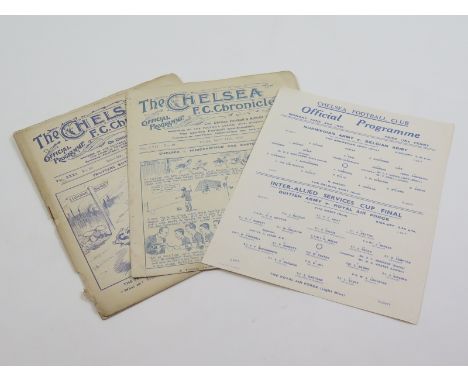 Football programmes - Chelsea single sheet 2/6/1941 covering two matches Inter Allied Services Cup Final British Army v RAF, 