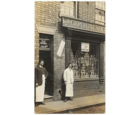 Leicester Co-operative Society shop front with staff R/P   (1)