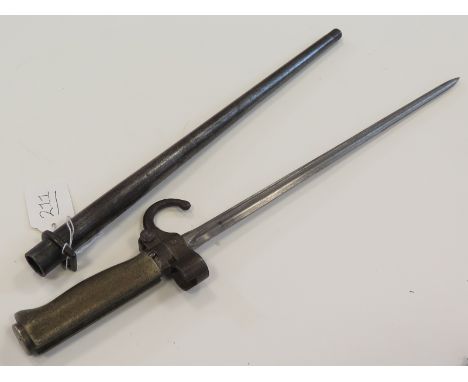 Bayonet: A French model 1886/93/16/35 shortened in 1935. Sound to good condition, in its steel scabbard.