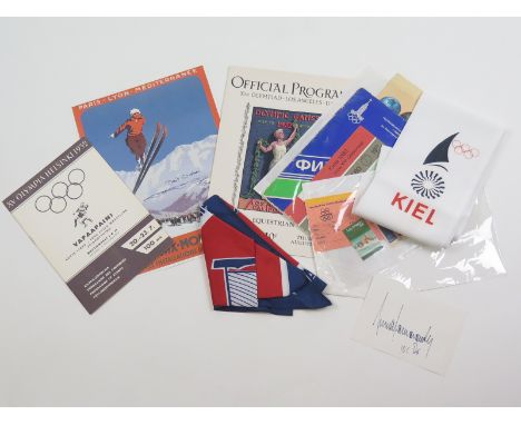 Olympic Games selection inc Helsinki Olympics 1952 programme, Modern Ski Poster (from a calendar) hand signed by Eddie "The E