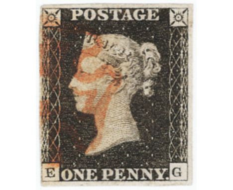 GB - QV 1840 Penny Black Plate 2 (E-G) four margins, light vertical crease L/H side, Good used cat £350