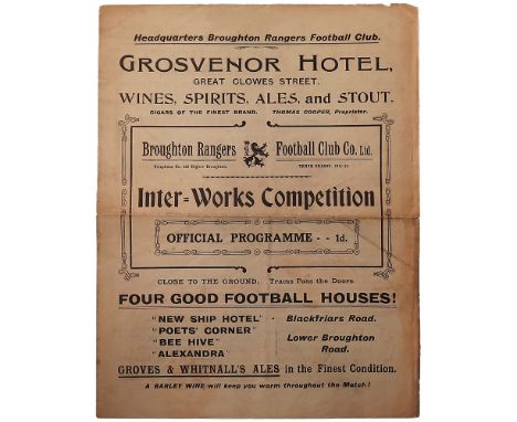 Programme - Broughton Rangers Inter=Works Competition 1911/12 season, this programme looks to be for 10th February Rangers v 
