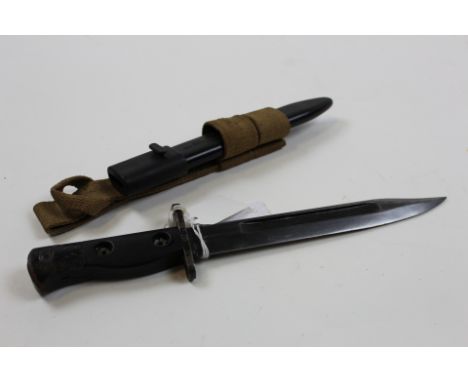 Bayonet: LIA3 knife bayonet with plastic scabbard and web frog. Australian ownership 'D' to ricasso. Good condition. 