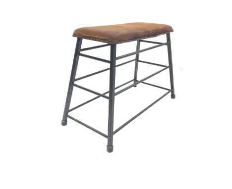 Vintage pommel horse, leather covered top raised on black painted steel 'A' frame L136