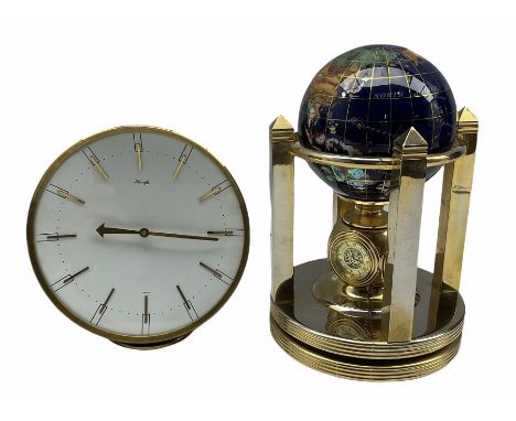 A globe desk clock with two battery driven clock dials, hygrometer and thermometer, globe and base rotate separately.With a r