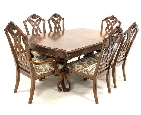 Late 20th century rectangular walnut double pedestal extending dining table, with three additional leaves, raised on four lea