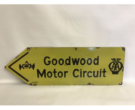An AA directional enamel sign - Goodwood Motor Circuit by Franco, 22 1/2 x 7 1/2".