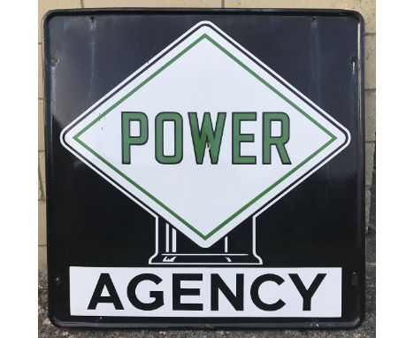 A rare Power Agency pictorial enamel sign with globe design, 35 x 35".