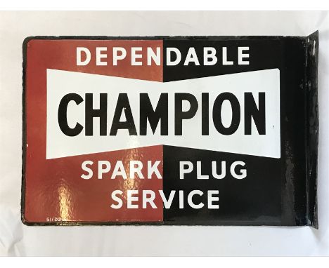 A Champion Dependable Spark Plug Service double sided enamel sign with hanging flange, dated 1951, 18 x 12".