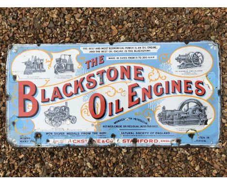 A good and rare Blackstone Engines pictorial enamel sign, with five engines illustrated, good gloss, re-touched, 40 x 20".