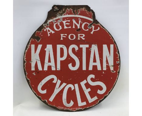 A rare Kapstan Cycles double sided 'Agency' enamel sign.