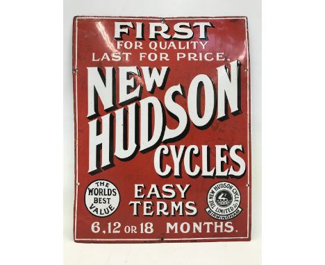 A New Hudsons Cycles rectangular enamel sign with some retouching, by Patent, 14 x 18". 