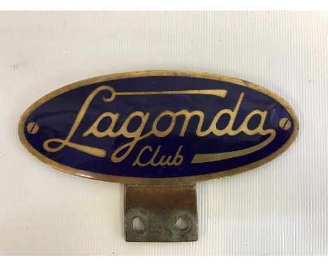 A Lagonda Club oval blue enamel car badge. 