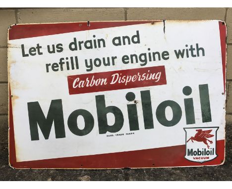 A Mobiloil 'Let us drain and refill your engine' rectangular enamel sign, 36 x 24".