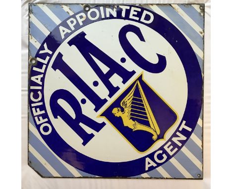 An early and rare Royal Irish Automobile Club Officially Appointed Agent double sided lozenge shaped hanging enamel sign, wit