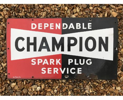 A Champion Dependable Spark Plugs Service rectangular enamel sign dated 1951, 23 x 30".