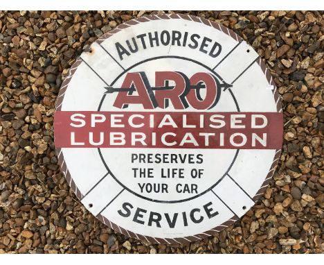 An Authorised 'ARO' Specialised Lubrication circular enamel sign by Imperial Enamel, with some restoration, 22" diameter.