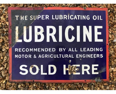 A Lubricine 'The Super Lubricating Oil' rectangular enamel sign, 24 x 18".