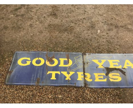 A large two piece Goodyear Tyres rectangular enamel sign, 14' 1 1/2" x 42".