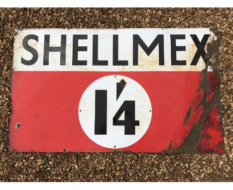 A Shellmex rectangular enamel sign with central price indicator, 60 x 36".