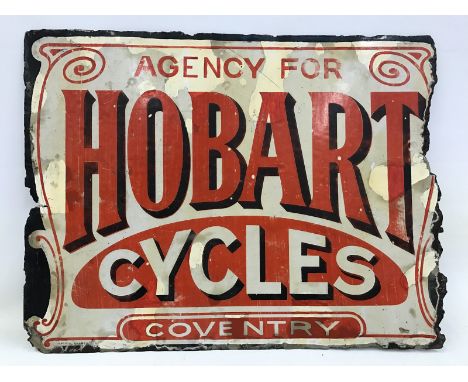 A rare Hobart Cycles of Coventry double sided 'Agency' enamel sign with older repairs and restoration, 19 1/2 x 15". 