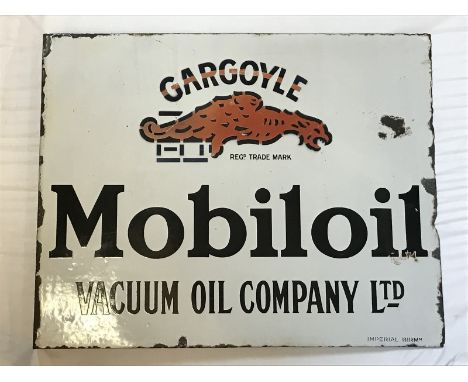 A Mobiloil Gargoyle double sided enamel sign with hanging flange by Imperial, with good gloss to one side, 20 x 16". 