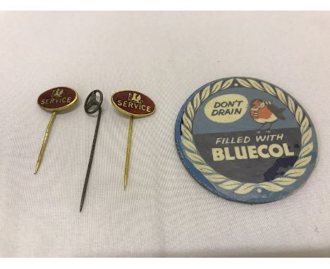 Two oval Vauxhall Service part enamel tie pins, another for Mercedes-Benz and a small selection of new old stock Bluecol oval