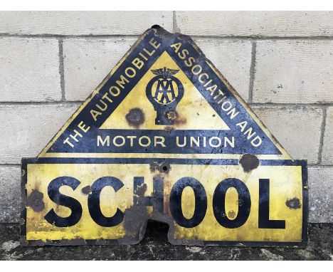 An Automobile Association and Motor Union School enamel sign by F. Francis and Sons Ltd. Deptford, 26 x 20".