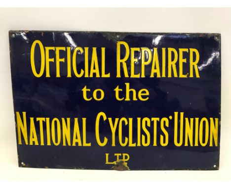 An unusual enamel sign - Official Repairer to the National Cyclists' Union Limited, with good gloss, 18 x 12". 