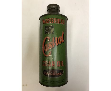 A Wakefield Castrol Gear Oil cylindrical quart caddy. 