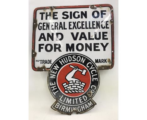 A new Hudsons Cycle Company Limited shaped enamel sign, 16 1/4 x 21 3/4".
