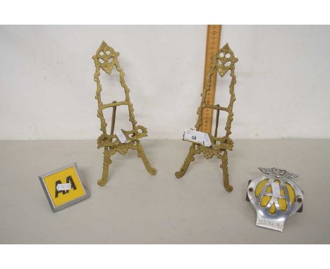 Two vintage AA badges and two brass plate frames