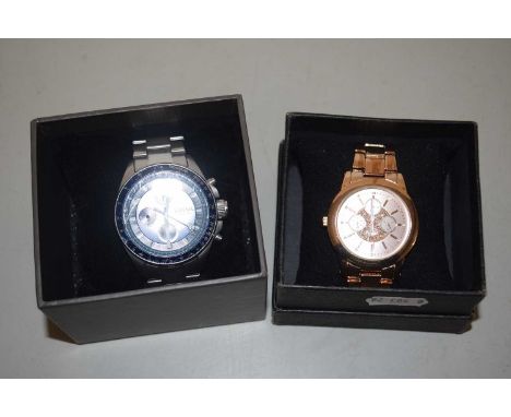 A gents Fossil wristwatch and a lady's rose gold colour wristwatch (2)