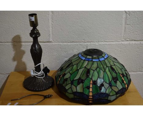 A Tiffany style glass shade table lamp with metalic base