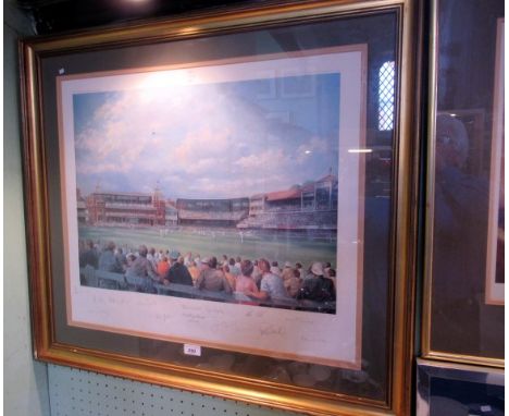 After Alan Fearnley, Lords Cricket Ground, a limited edition print of 850 copies, signed by the artist and by the 1980 centen