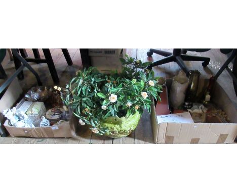 Two boxes of miscellaneous decorative items, to include: a Protector Lamp & Lighting Company type 6 safety lamp, decorative p