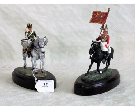 A set of two Charles C Stadden Studio Stadden Edition mounted cast lead military figurines to include:  Queens Royal Hussars 