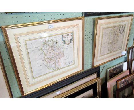 After Robert Morden, an 18th century hand coloured map of Bedfordshire, first edition 1695, together with a second edition 17