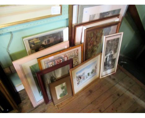 A large quantity of framed pictures and prints, including: a pastel study 'Surf', signed Doreen Abel, a pencil signed limited