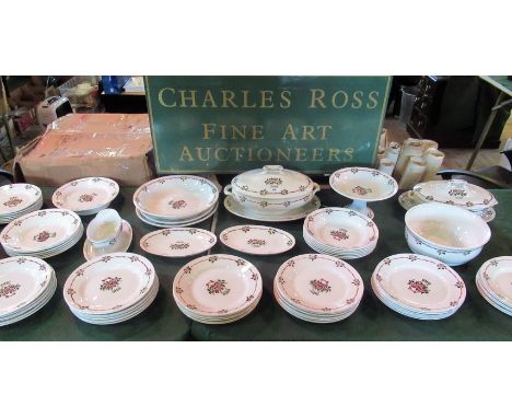 A St Amand French ceramic extensive dinner service, to include: covered tureens, comports, vegetable tureens, plates, sauce b